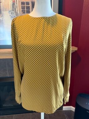 LOFT Mustard Yellow Polka Dot Long Sleeve Blouse